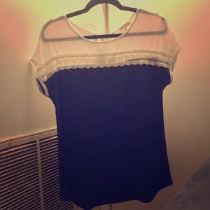Navy blue and white top.